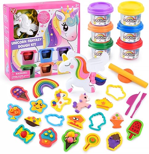 PLAY Juego de masa de unicornio para niños de 4 a 8 años, juego de helado de masa de juego, juguete de helado de bricolaje, juego de masa para niños