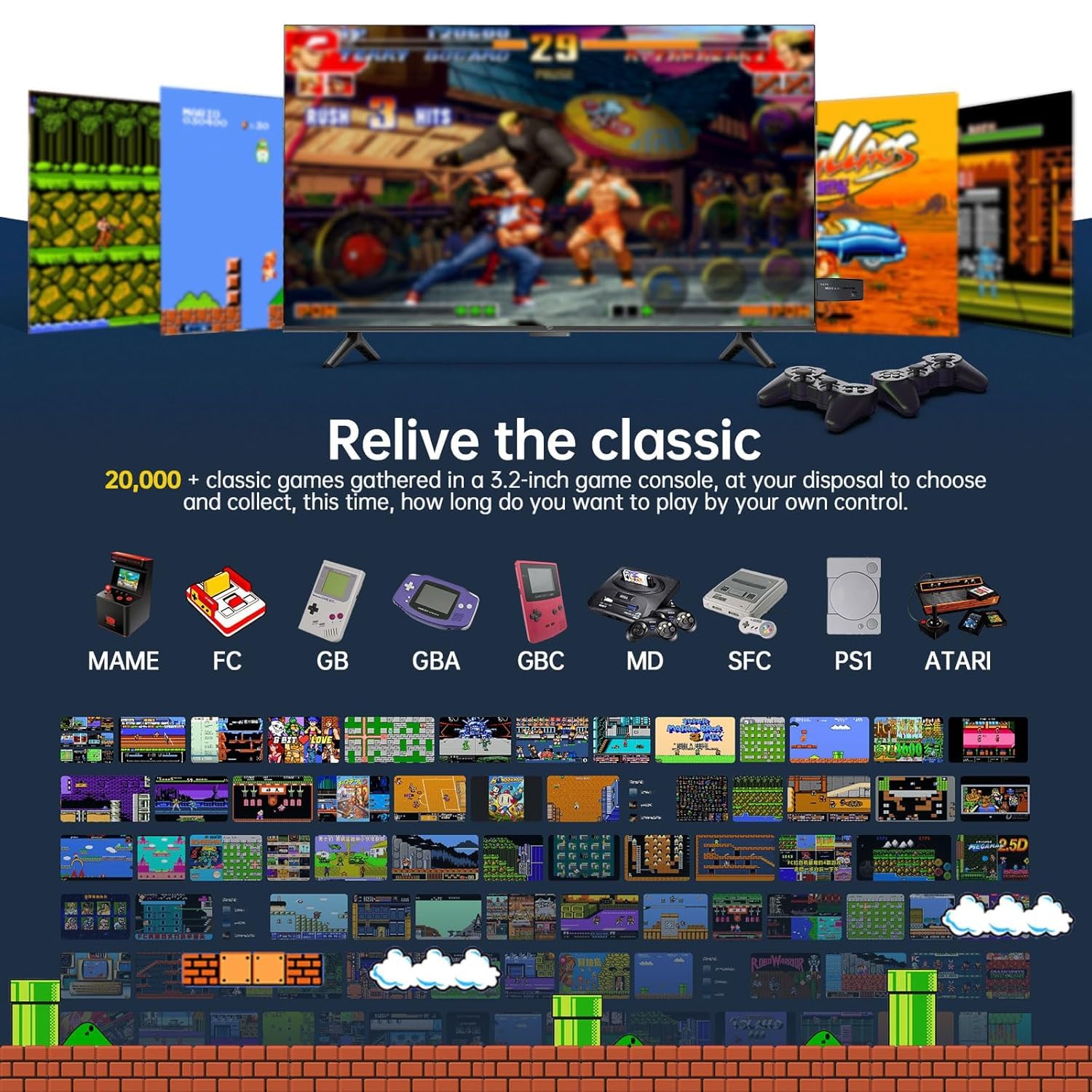 Consola Retro Portátil de Videojuegos Plus - X2 Mando Inalámbrico, 25600+ Juegos, Más de 20 Emuladores, 3D, HD, TV, Consola Arcade