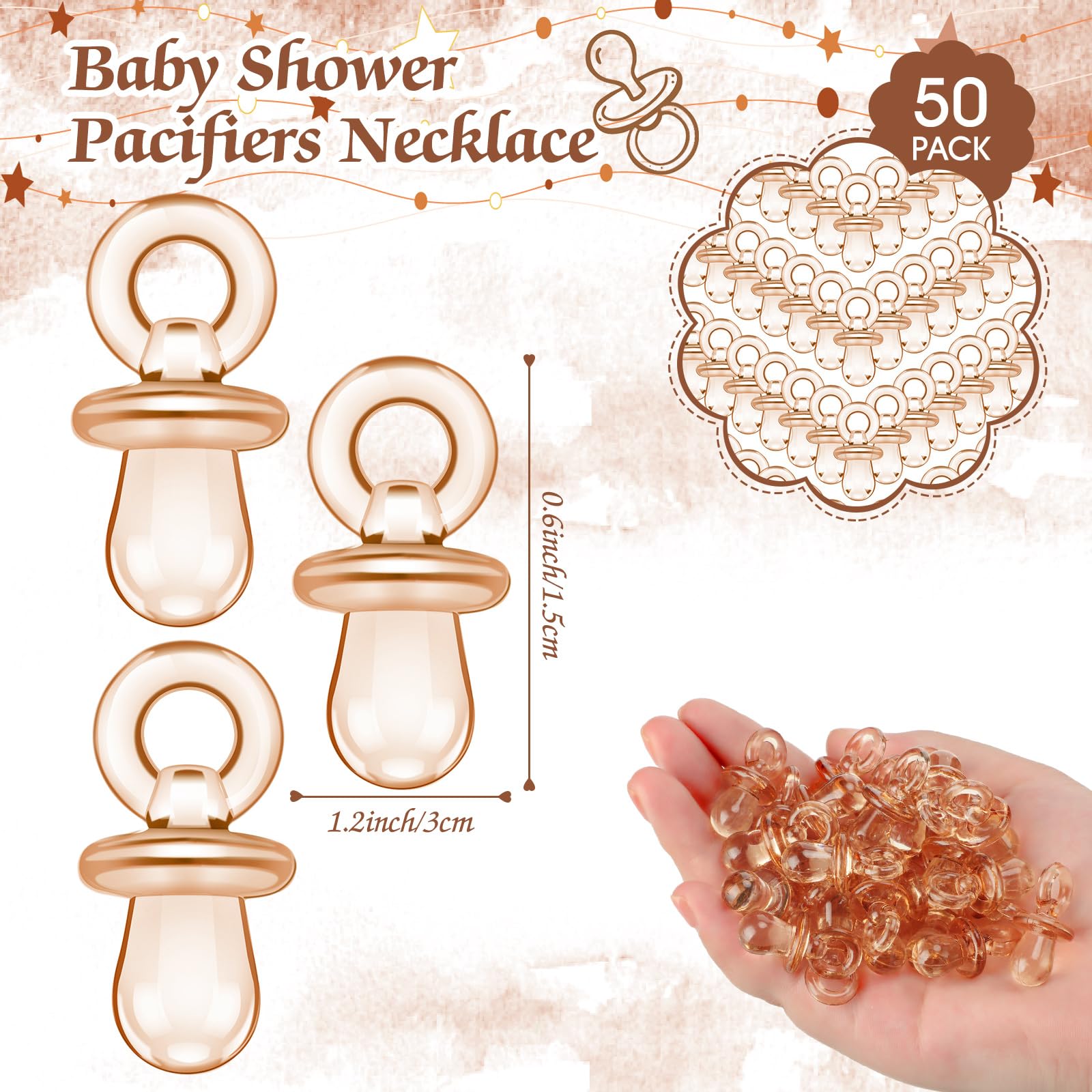 Thyle 51 juegos de caza de chupetes para baby shower, incluye letrero de caza de chupetes y 50 chupetes acrílicos para decoración de juegos de baby shower, juegos de regalo, decoración de fiesta de