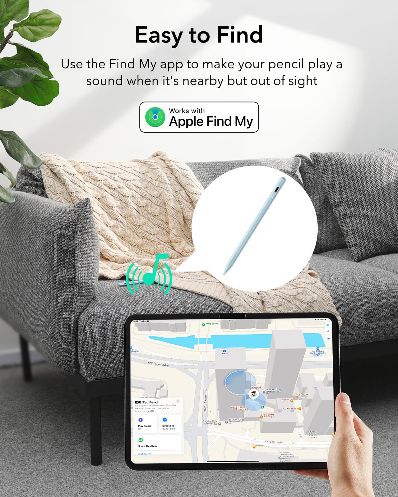 ESR Find My Penna Compatibile con Apple iPad 2018-2026, Geo Digital Pencil | Penna con Scorciatoie Facili per iPad A16/10/9/8 e Air 13/11 e Pro 12.9/13/11 e Mini 7/6/5, Blu (Senza Ricarica Wireless)