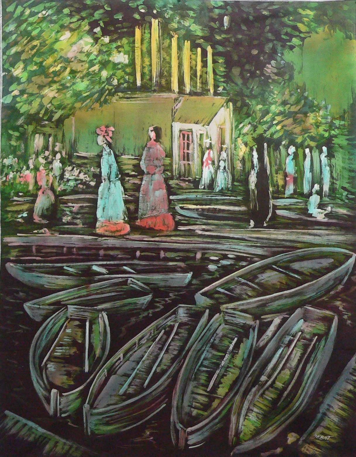 Original Batik Art Painting on Cotton Fabric, 'Scenery' By Jebat (70cm X 90cm)