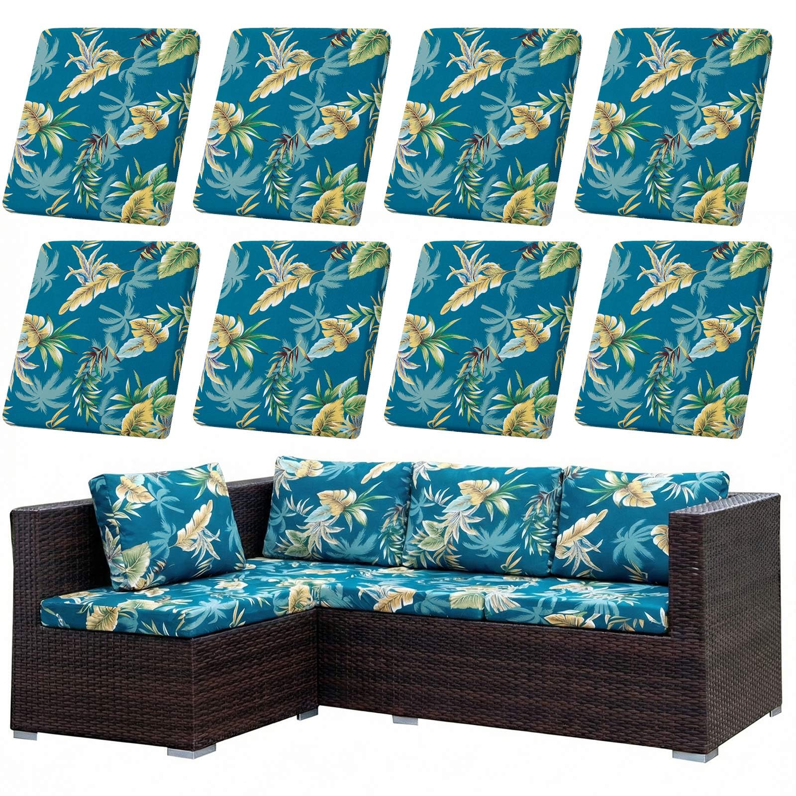 LiveGo Kissenbezüge für Outdoor-Terrassenkissen, waschbare Ersatz-Schonbezüge für Sofa- und Couchkissen, weich und langlebig, Sitzschoner für Terrassenmöbel (6, grüne Blätter A)