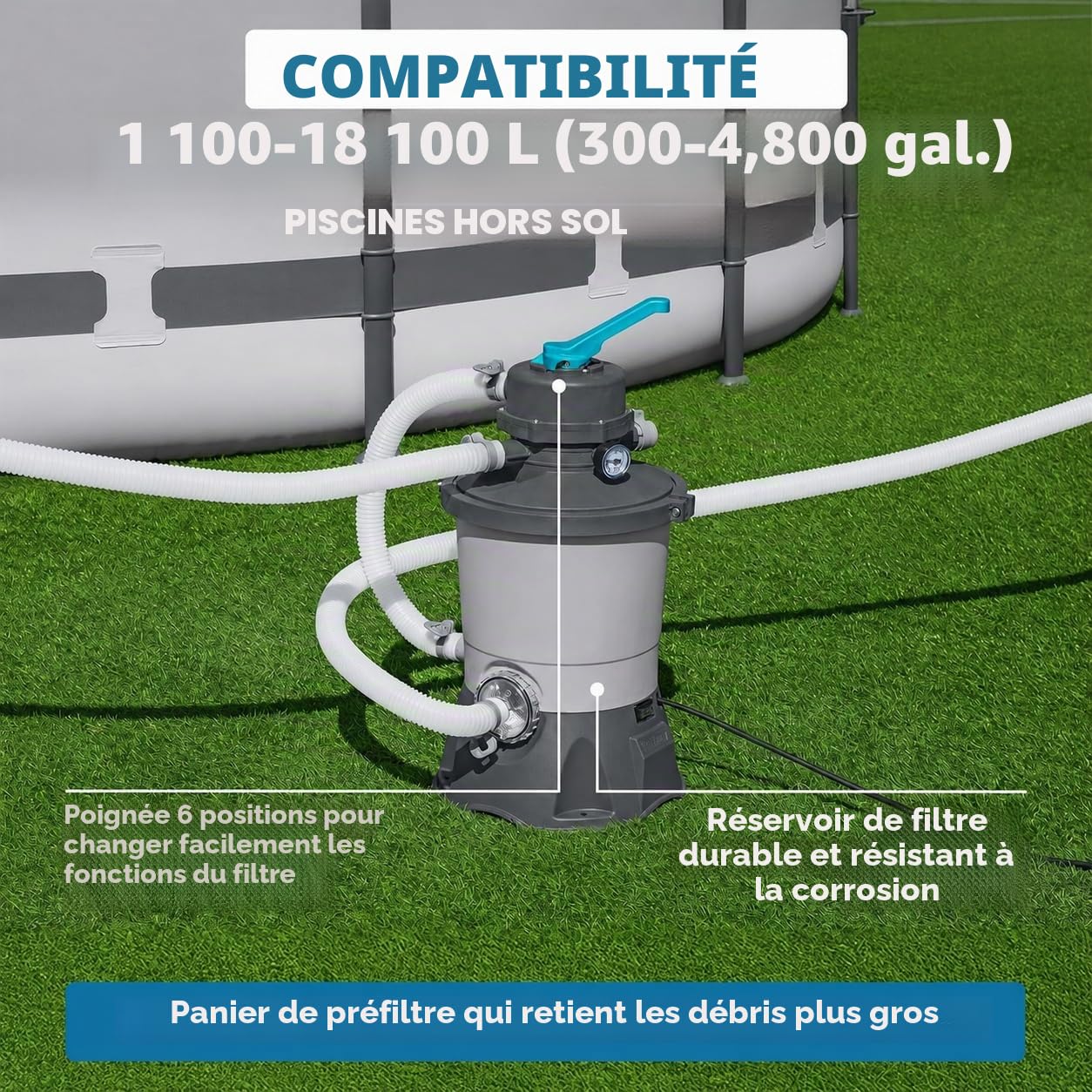 Bestway 58515 Filtre à Sable 2,006 M3/H, Pompe 90 W, Pré-Filtre