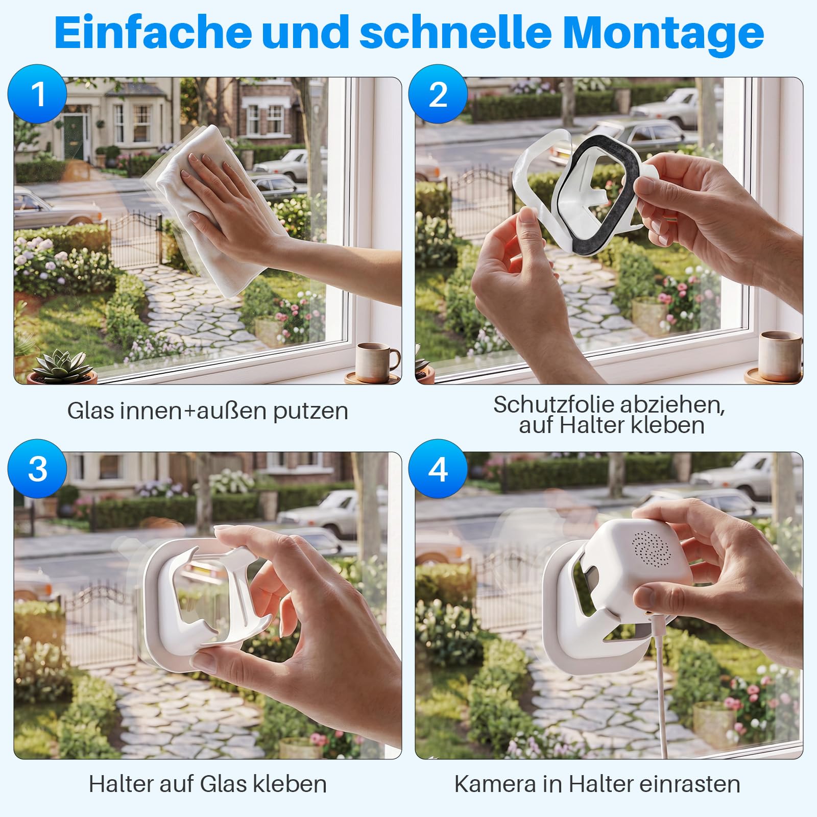 Fensterkamera Innen,2K 3MP MiNi Kamera Außen,5GHz&2,4GHz WiFi mini überwachungskamera aussen mit KI-gestützte verbesserte Farbnachtsicht, Fenster Kamera Personen-/Bewegungserkennung, 24/7-Aufzeichnung