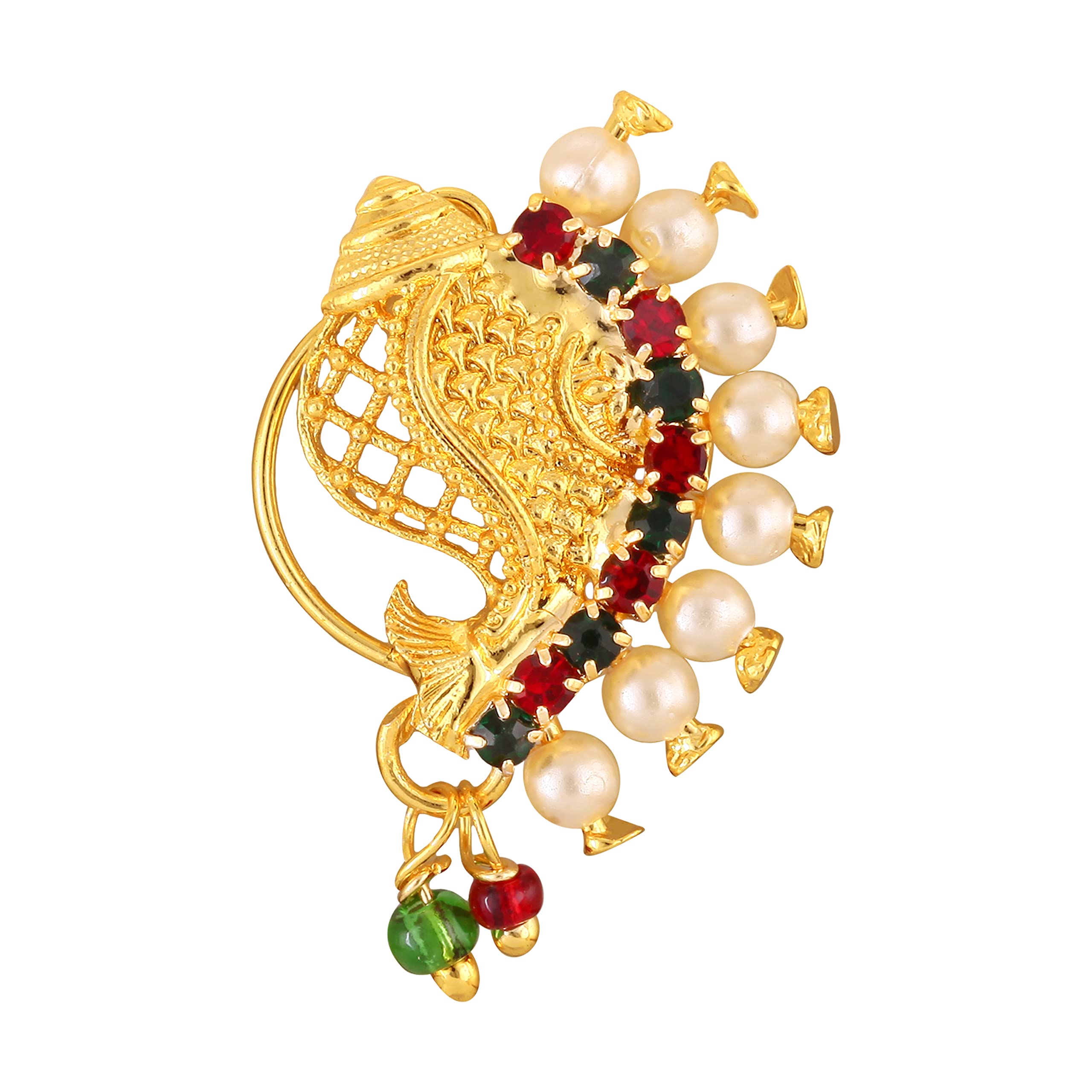 Vighnaharta Gold Plated Mayur Design with Pearl and Artificial stone Alloy Maharashtrian Cultural Nath Nathiya./ Nose Pin for women VFJ1214NTH-Press-image-28