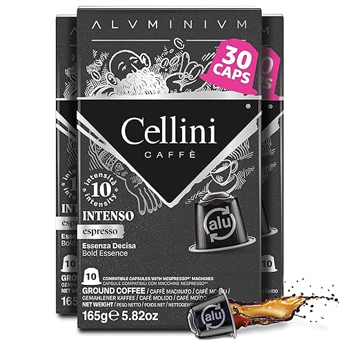 Cellini Caffè Intenso - Cápsulas de café Nespresso de aluminio, 30 unidades, tostado oscuro, 100% Nespresso, compatible con máquina, extra fuerte