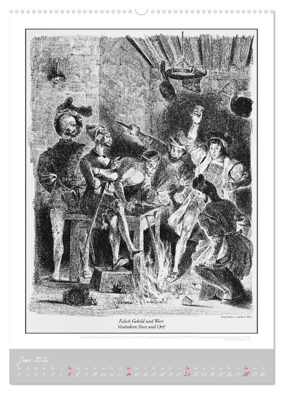 Faust - Weltliteraturkalender (hochwertiger Premium Wandkalender 2026 DIN A2 hoch), Kunstdruck in Hochglanz: Goethe. Literaturkalender von E. Delacroix. (CALVENDO Kunst)