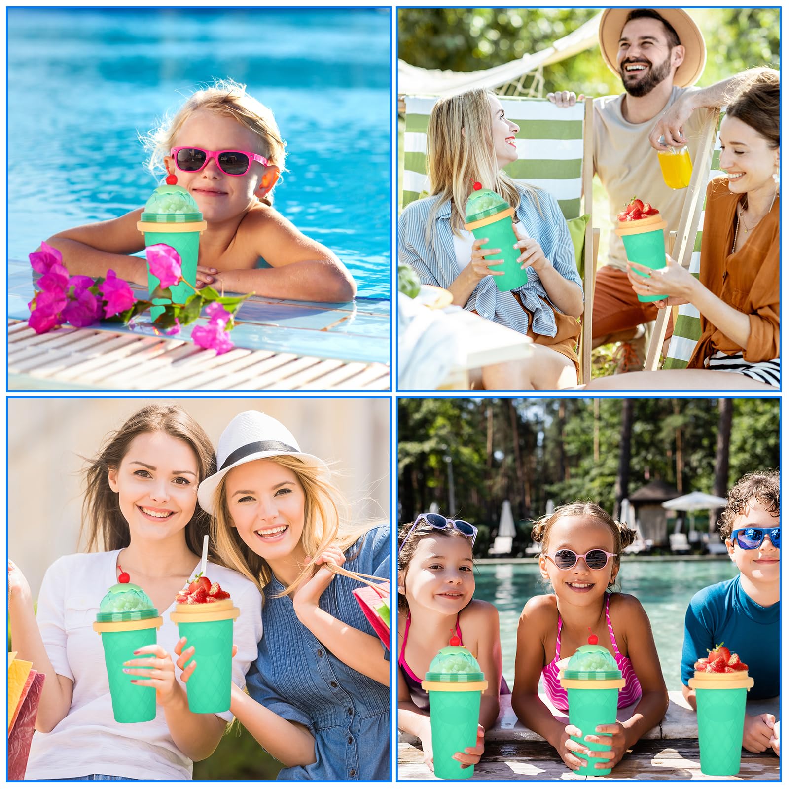 Silikonowy kubek do slushy typu "zrób to sam", ze słomką i łyżeczką 2 w 1, kubek do ugniatania smoothie pinch Ice Cup, "zrób to sam", jasnozielony