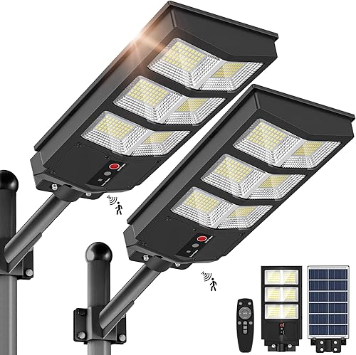 Miniatura 1 de Luces solares para exteriores - Gran angular 6500K luces solares de calle con sensor de movimiento para exteriores, luz de calle IP66 impermeable,