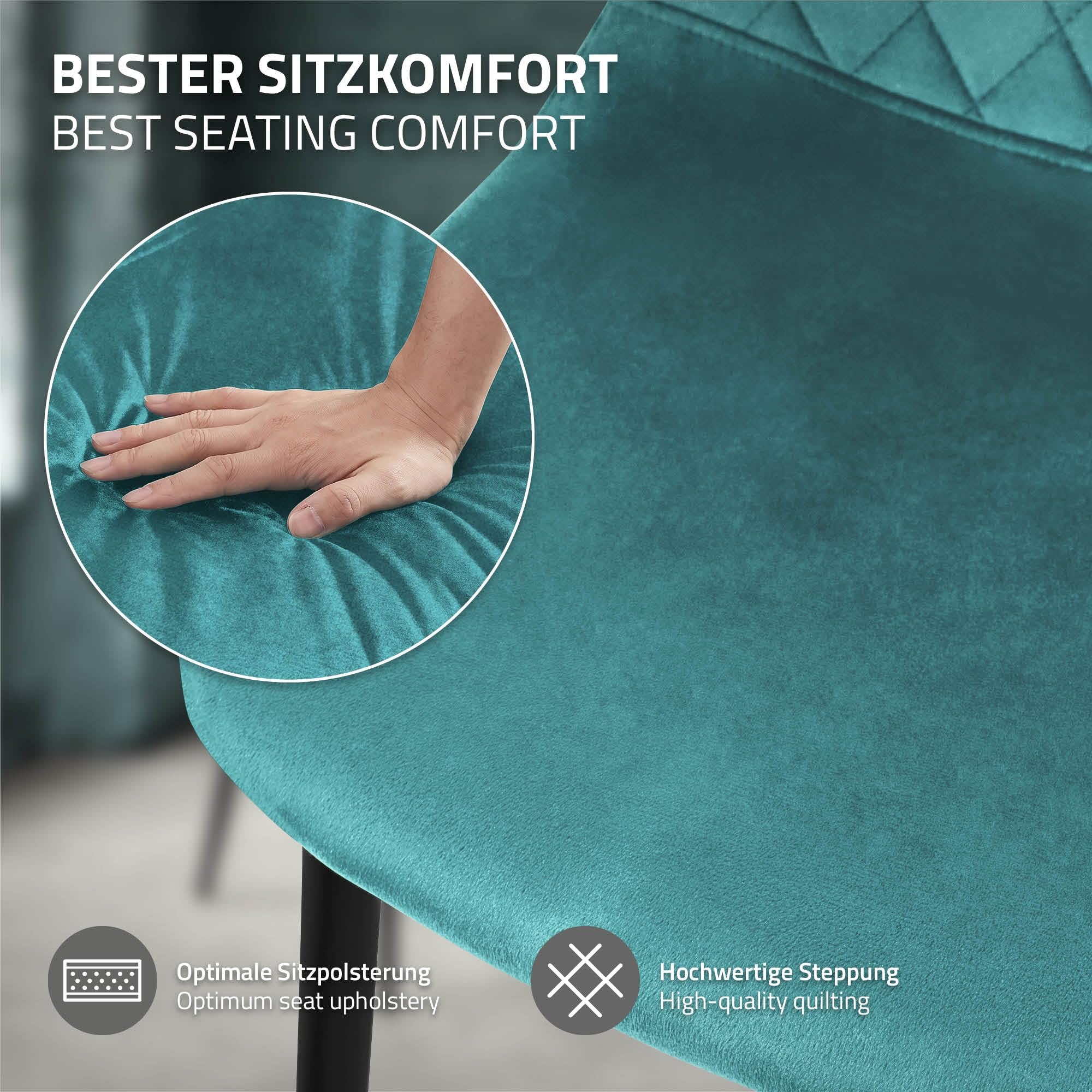 ML-Design Set di 4 Sedie per Sala da Pranzo Rivestimento in Velluto Petrolio Poltroncine da Cucina con Schienale e Gambe in Metallo Seduta Ergonomica Sedia per Soggiorno Salotto