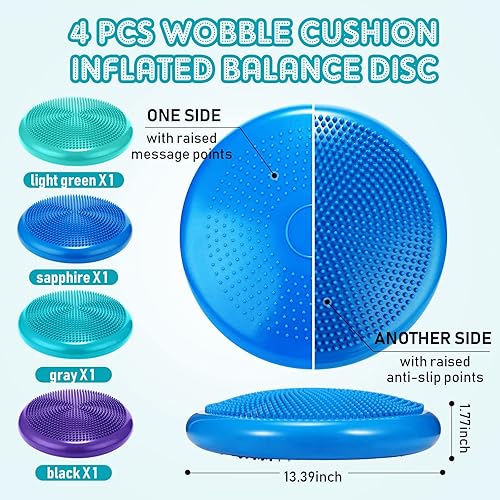 Miniatura 8 de Sotiff 4 Pcs Wiggle Seat Flexible Inflated Wobble Cushion Stability Balance Pad Balance Disc Sensory Seat for Kids Men Women Physical Therapy