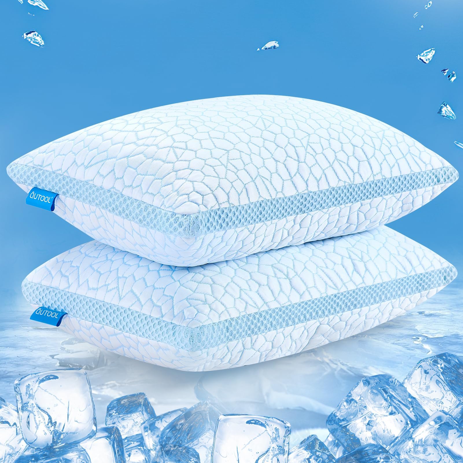 QUTOOL Double Sided Cooling Pillow for Hot Sleepers Shredded Memory Foam Pillows King Size Set of 2 Adjustable
