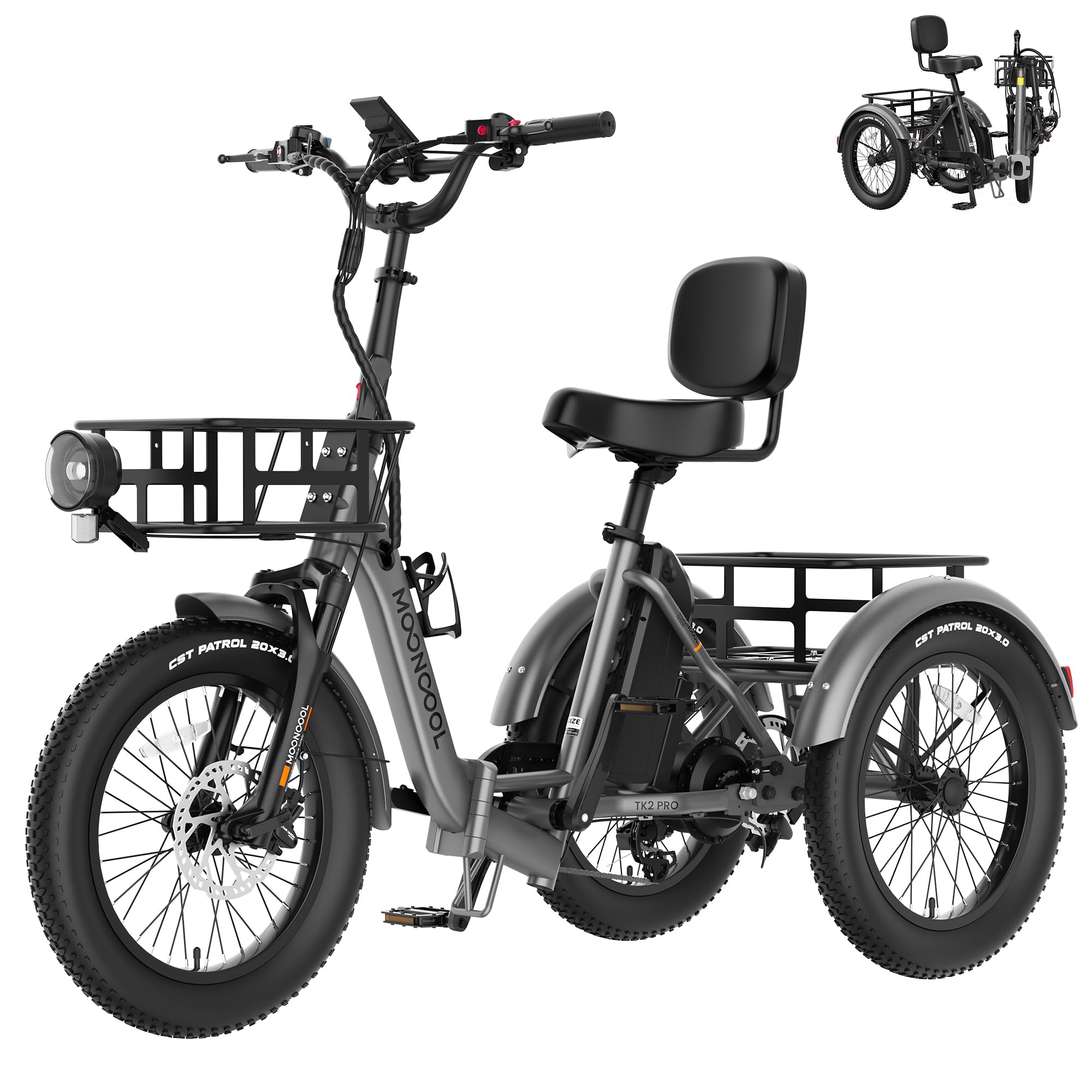 MOONCOOL Electric Tricycle for Adults, Fat Tire Folding Electric Trike