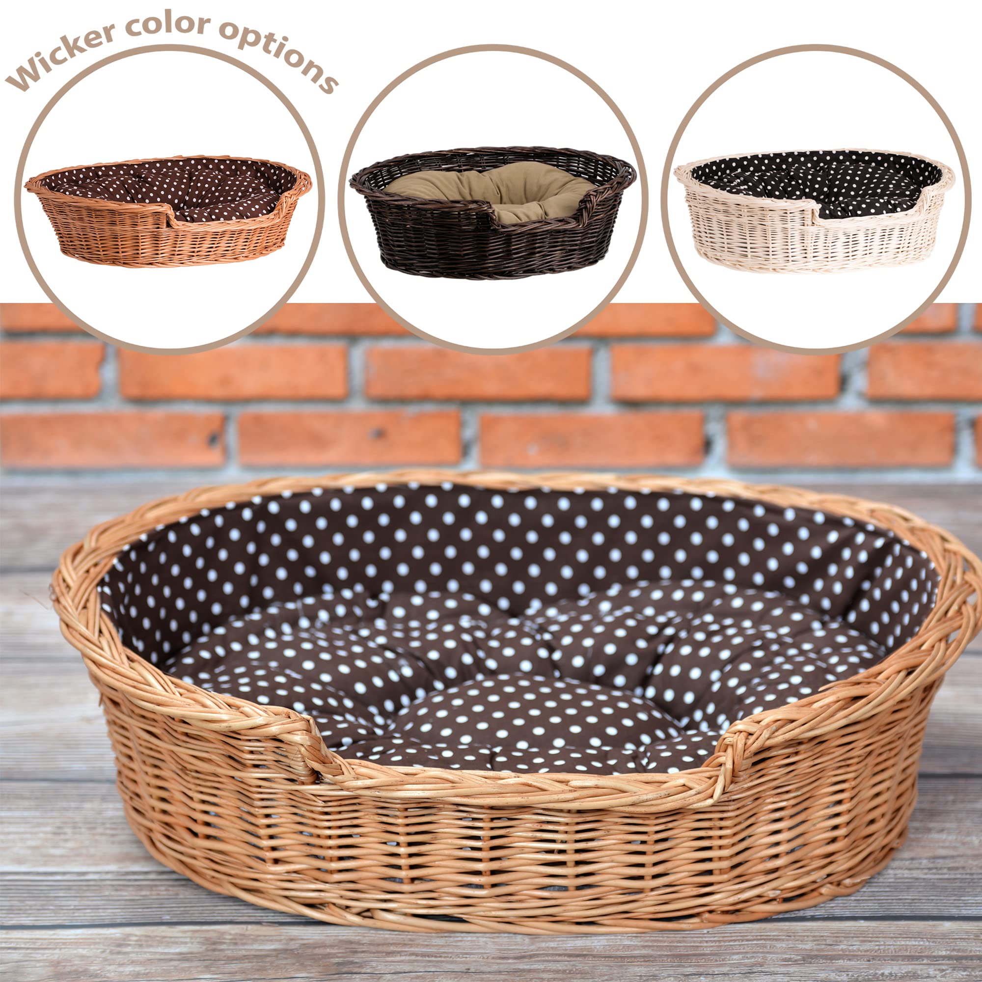 e-wicker24 Kosz dla psa z wikliny, legowisko dla psa i kota, legowisko dla kota z poduszką, pleciony kosz dla kota