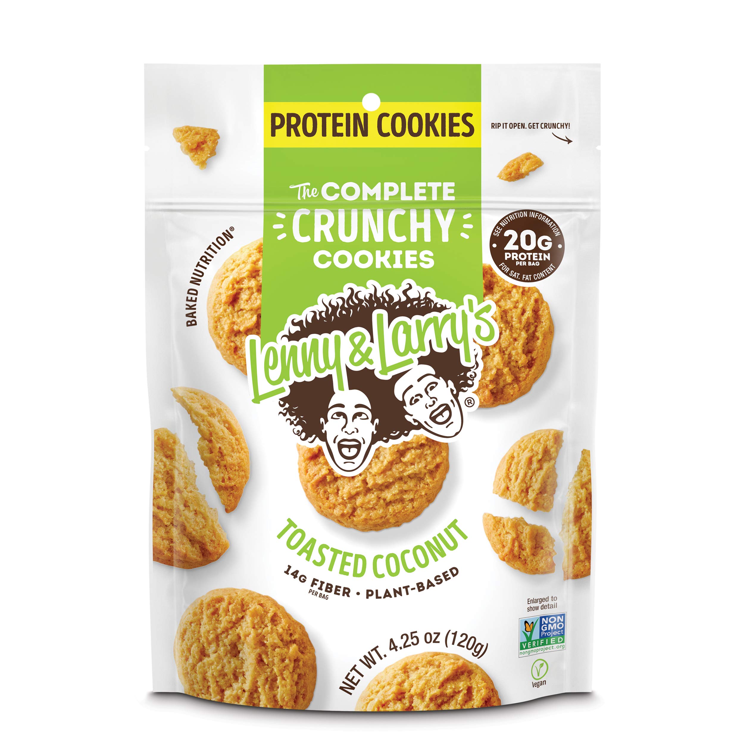 Lenny & Larry's The Complete Crunchy Cookies, Toasted Coconut, 20g Vegan Protein, 4.25oz Multi Serve Bag, 6 Count