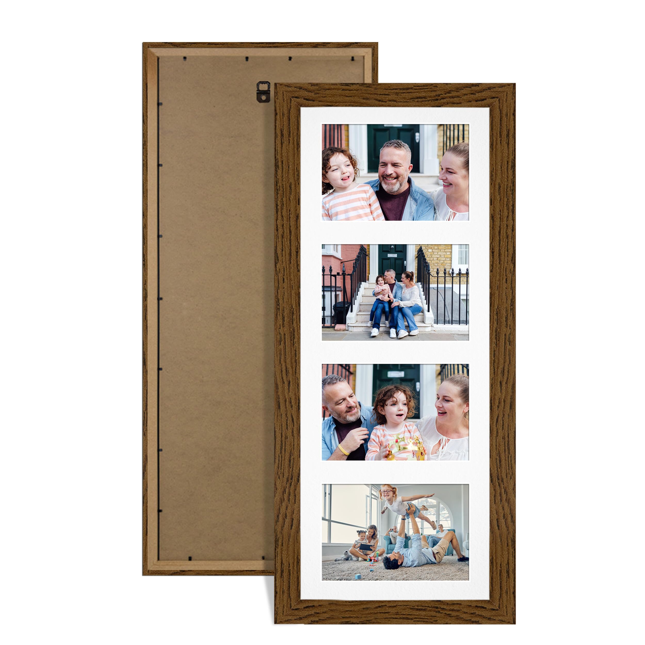 Alison Kingsgate Dark Oak 50x20cm Photo frames for multiple pictures -4 Apertures Collage Frame with White Mount - Holds (4x) 6x4 Photos - Engineered Wood & Perspex
