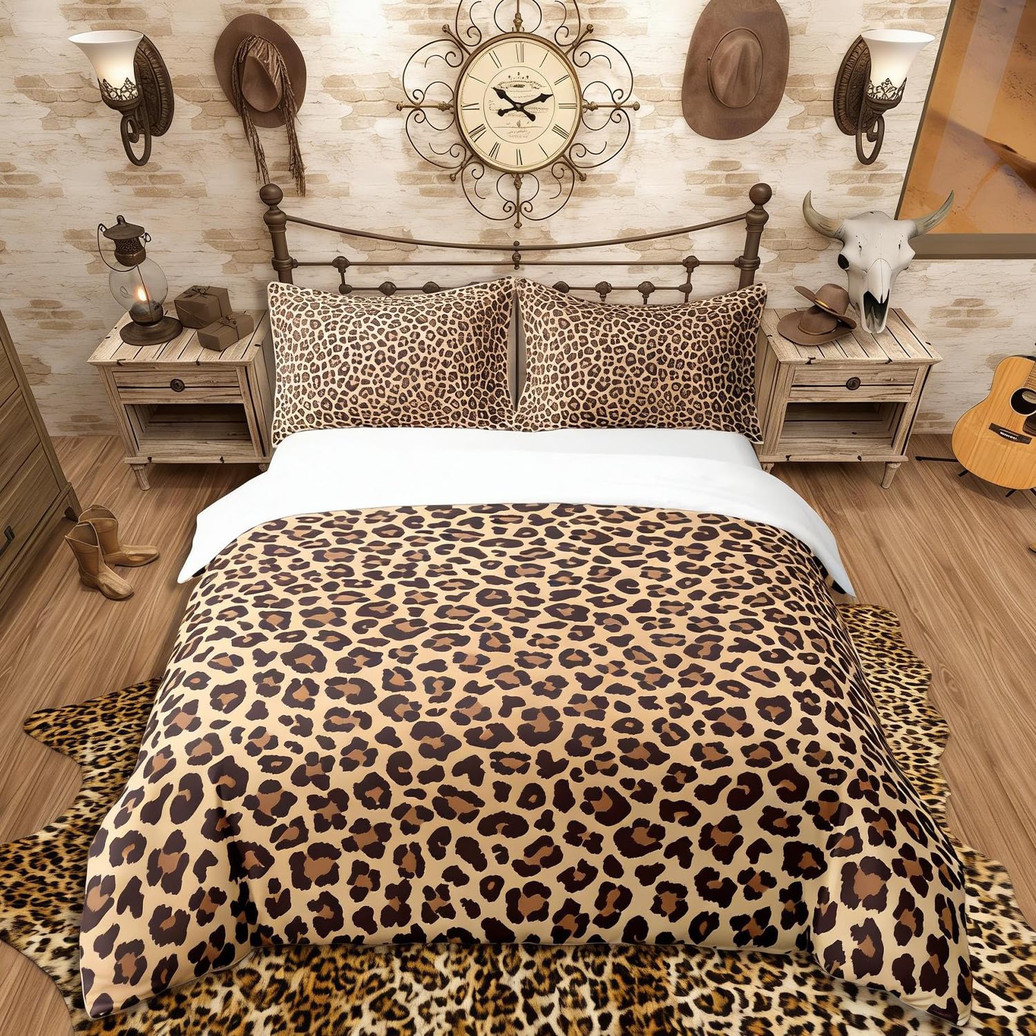 Homemissing Leopardenmuster, 100 % Baumwolle, Bettbezug 220 x 240 cm, für Kinder, Gepard, Bettwäsche, Set, Safari, Tiere, Baumwolle, Bettbezug, Braun, Schwarz, Bettwäsche-Set