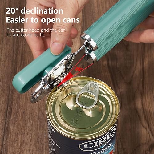 Miniatura 4 de Abrelatas manual, abrelatas de acero inoxidable, apto para alimentos, tapas de lata multifunción con mango antideslizante y perilla grande, borde