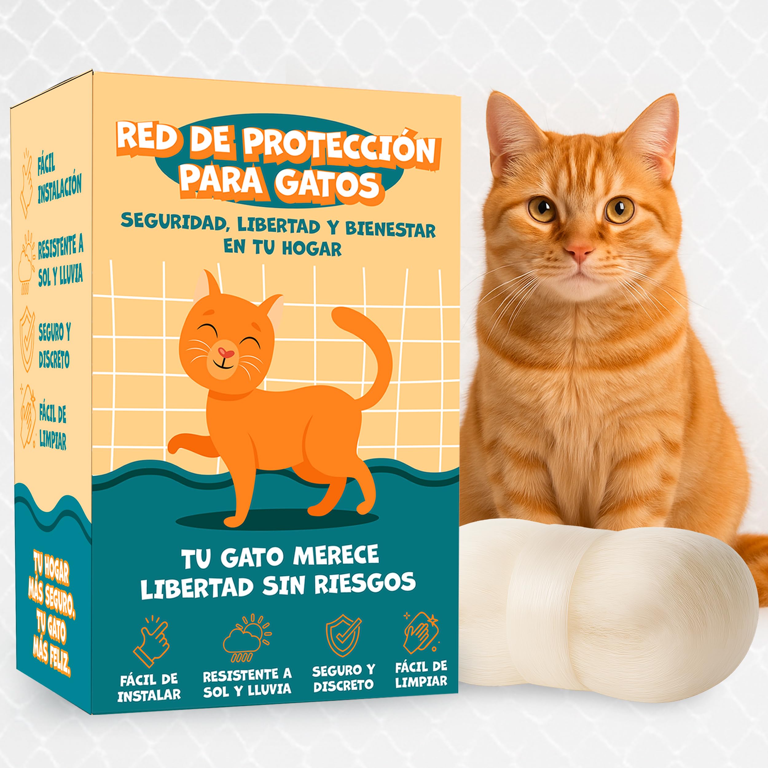VENIO - Red para Gatos Terraza Resistente y Transparente - Protección Segura para Balcones y Ventanas - Malla para Gatos Anticaídas de Exterior y Fácil Instalación 5x3 m