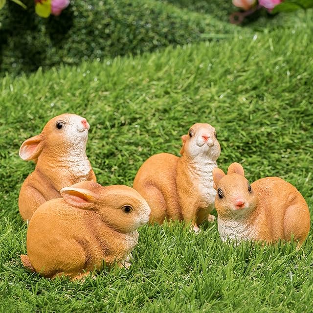 Pelle & Sol Set of 4 Bunny Rabbits - Garden Animal Outdoor Ornaments Decor Statue - Made form PolyResin