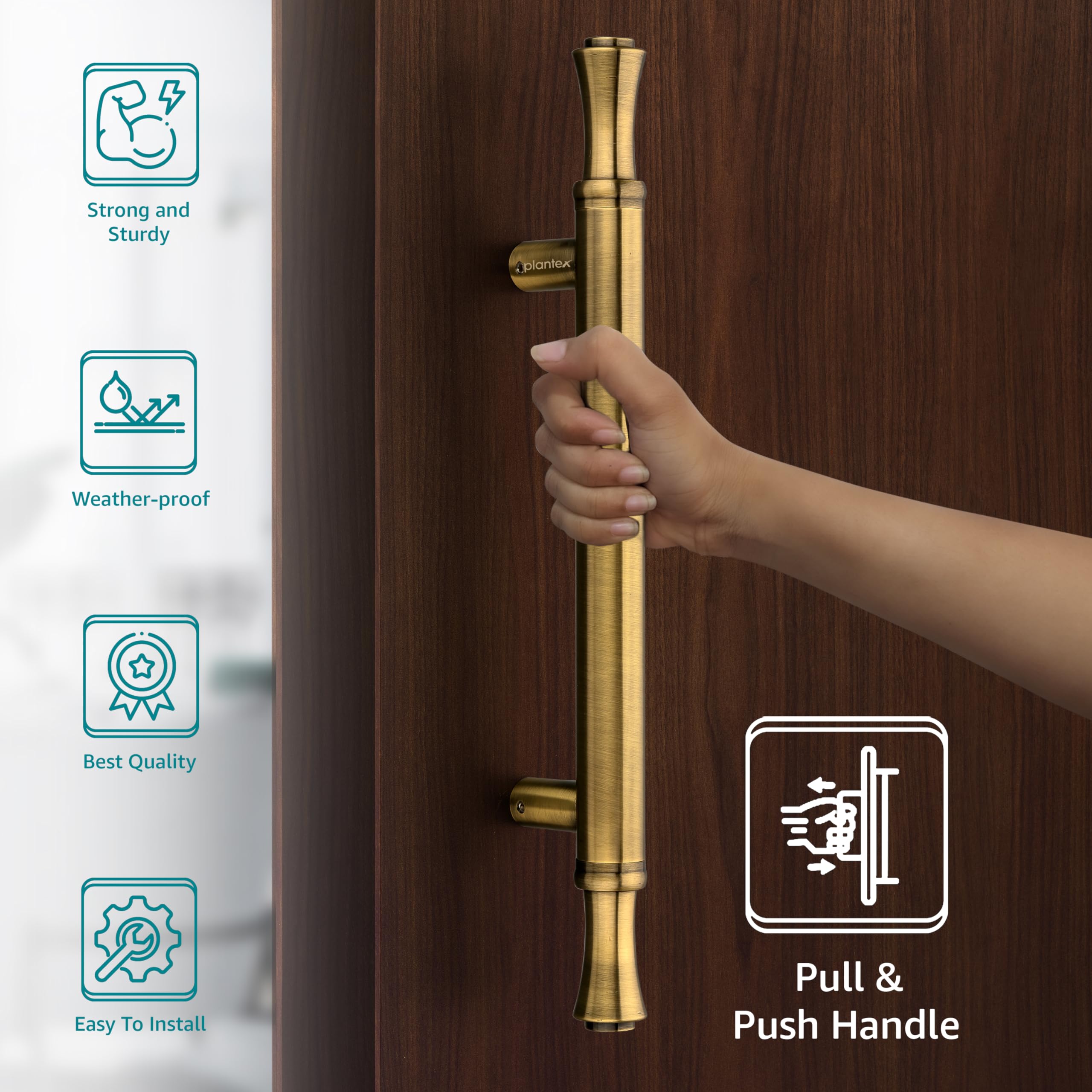 Plantex Heavy Duty Door Handle for Main Door/14 inch Main Door Handle/Pull Push Handle for Home/Hotel/Office Door - Pack of 1 (Brass Antique) - 3 Years Warranty — Amazon image 3