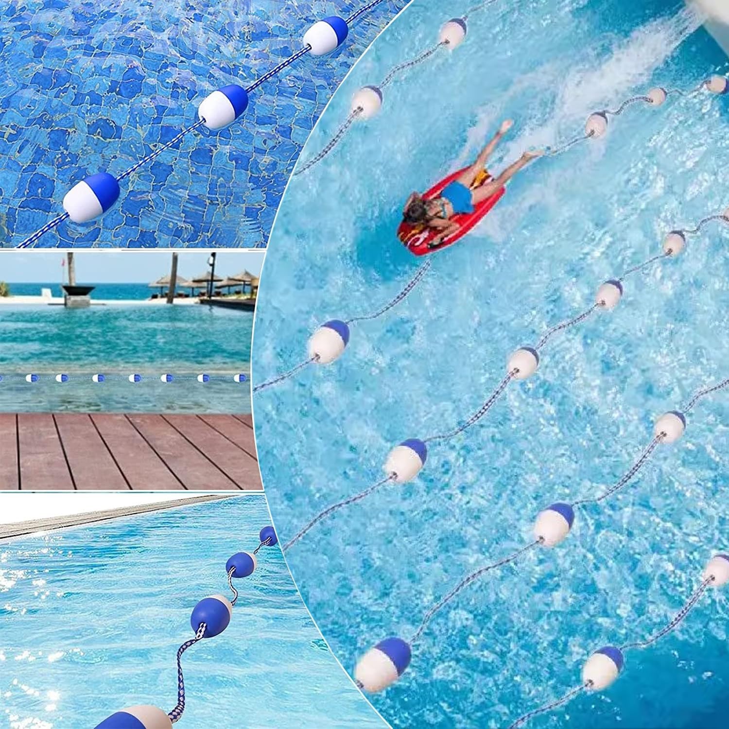 Swimming Pool Safety Rope Float Lane Divider Pool Boundary Rope, Blue White Buoy Lines with Hooks, 3feet 6 9 32 49 65 85 98 105 130 190 Ft Lenght (Size : 28m/91.9ft)