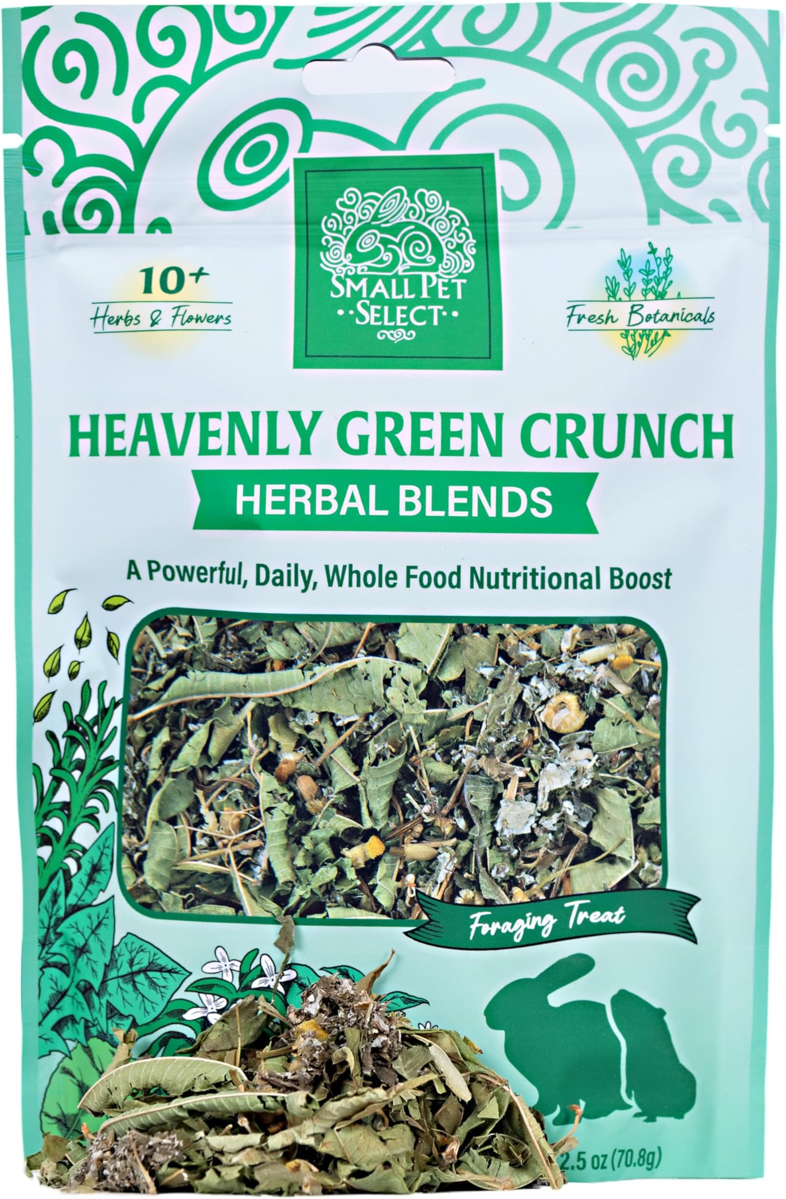 Heavenly Green Crunch Herbal Blend, a Natural Herbal Treat for Rabbits and Guinea Pigs, 2.5oz