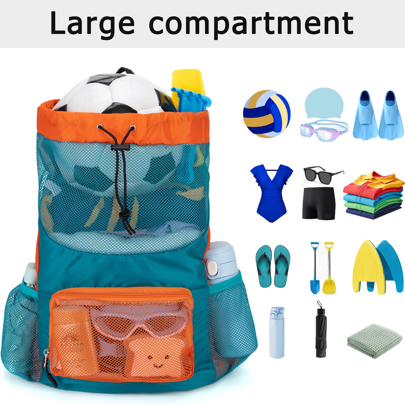 Veious Swim Bag for Kids Drawstring Backpack for Boys Lightweight Mesh Beach Backpack Swimming Pool Sports Gym String Bag Green