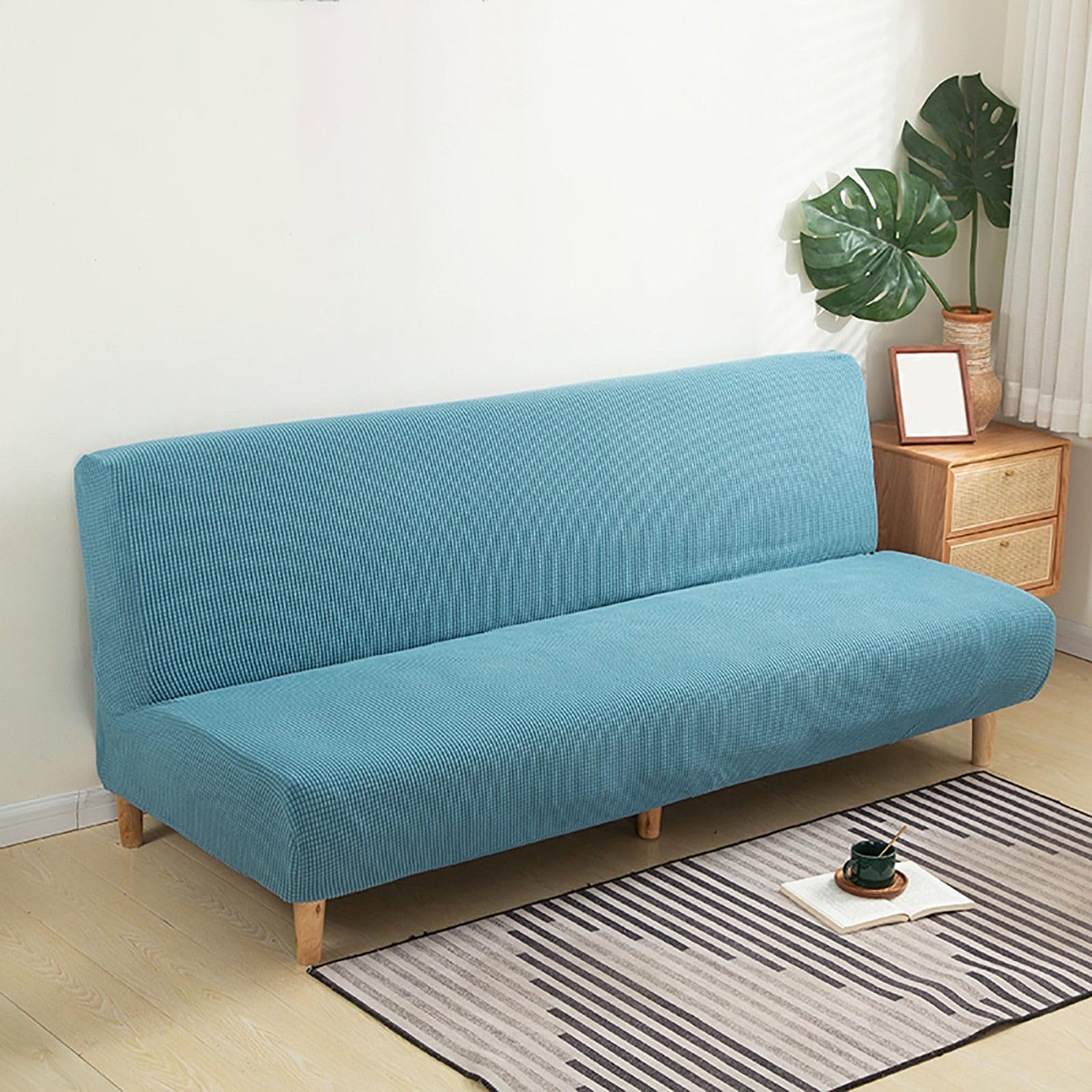 ZRCYXDW Futon Cover Stretch, Folding Armless Sofa Cover Removable Non Slip Sofa Bed Cover for Pet-Light Blue-Large