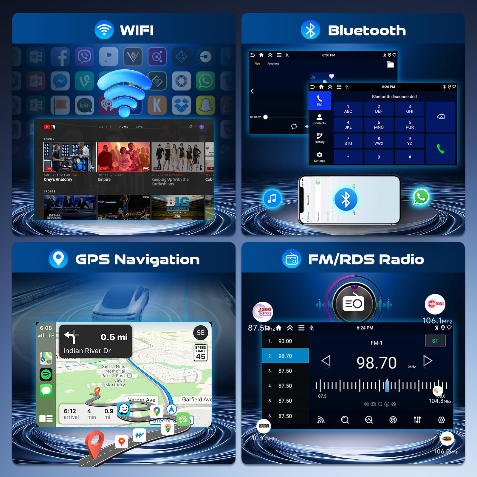 Autoradio 4+64G pour Citroën C4 (2004-2010), Android 15 stéréo de Voiture avec écran Tactile in-Cell 9 Pouces 720 * 1280P, Compatible CarPlay et Android Auto, FM, Bluetooth, WiFi