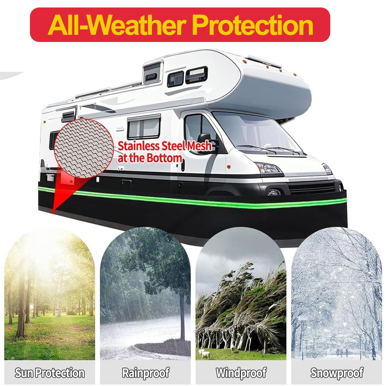 Faldón para Autocaravana de Fácil Instalación para Invierno, Aislante con Malla de Hierro Inferior, para Caravana Quinta Rueda con Banda Reflectante(Hight 2.95ft,52ft/16m Length)