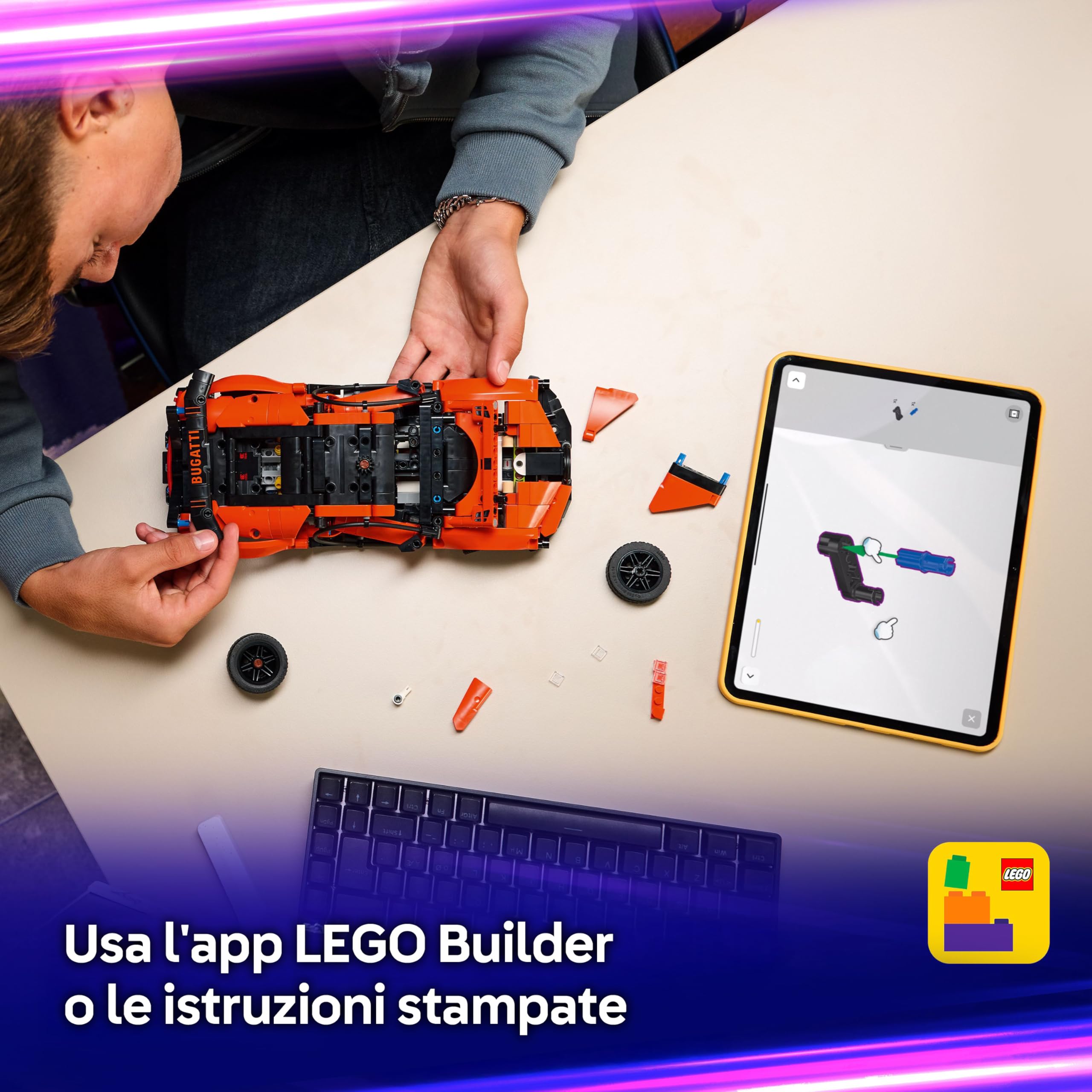 LEGO Technic Bugatti Chiron Pur Sport - Macchina Giocattolo - Modello di Auto da Corsa con Motore W16, Sterzo e Porte Apribili - Regalo per Bambini da 9 Anni in su Fan degli Sport Motoristici - 42222