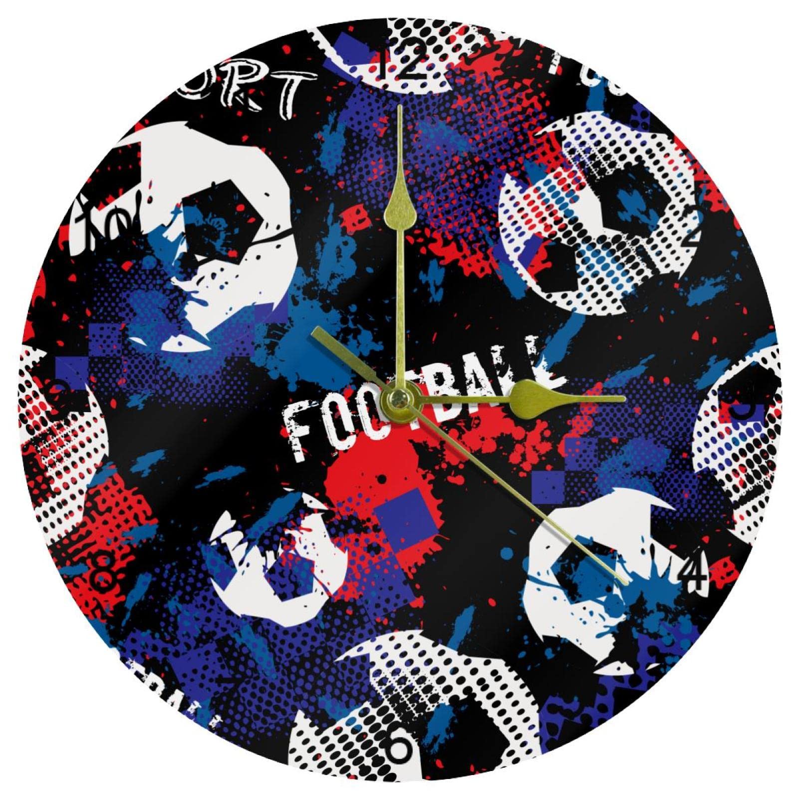 Horloge murale silencieuse football 25 cm rouge aiguilles sans tic-tac