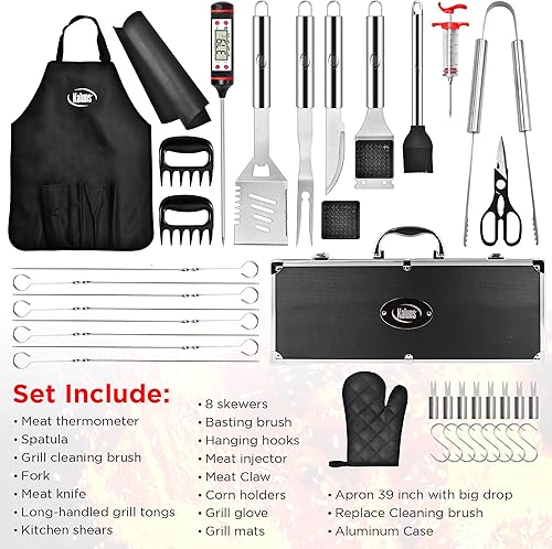 Miniatura 7 de Kaluns Accesorios para barbacoa, juego completo de parrilla para papá, regalos para Navidad, 40 piezas de acero inoxidable de alta calidad,