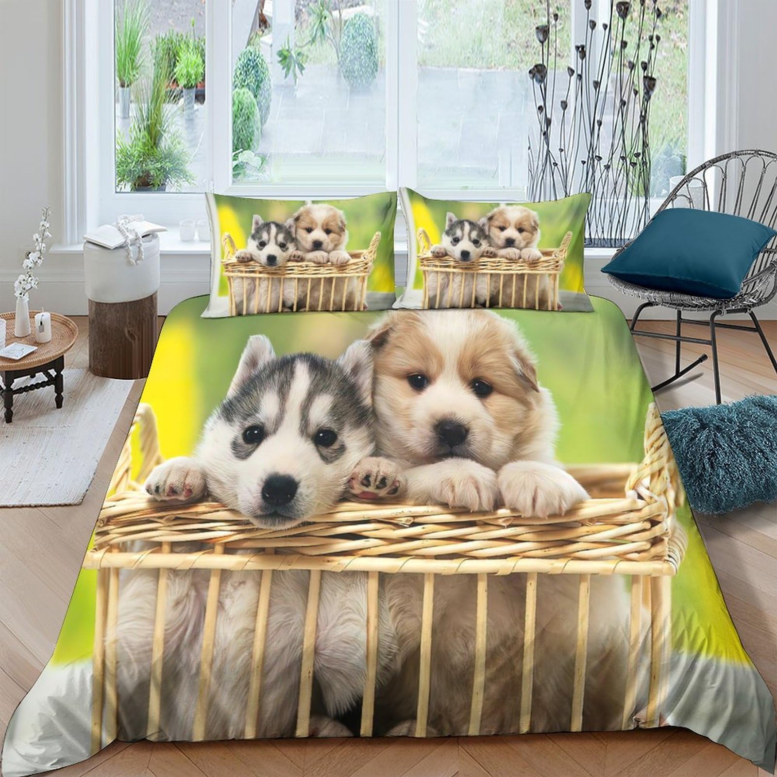 Ctjqhvkz Style-10 3D Printed Cute Puppy Basket Fitted Sheet Microfiber Soft Mattress Cover For Bedroom Guest Room Dorm Decor Single（135X200cm）