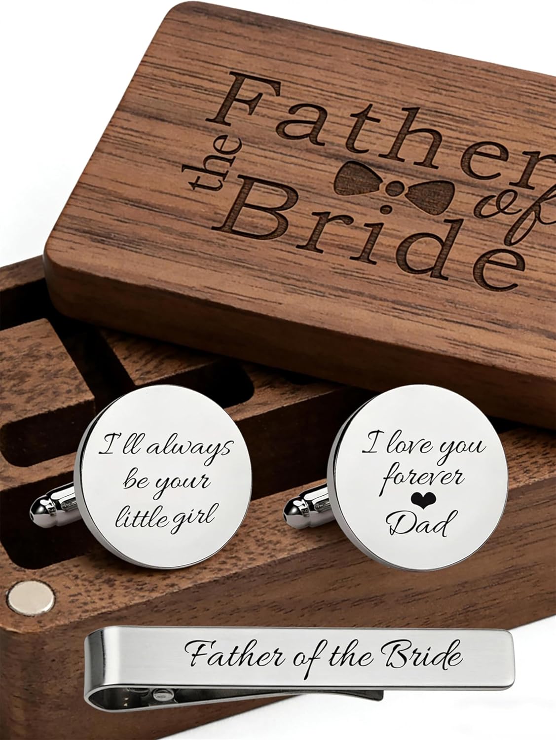 Kooer Personalized Engraved Cuff Links Tie Clip Set Custom Engrave Phrase Wedding Cufflinks Jewelry Gift for Father Dad Of all the Walks We've taken This one is my Favorite