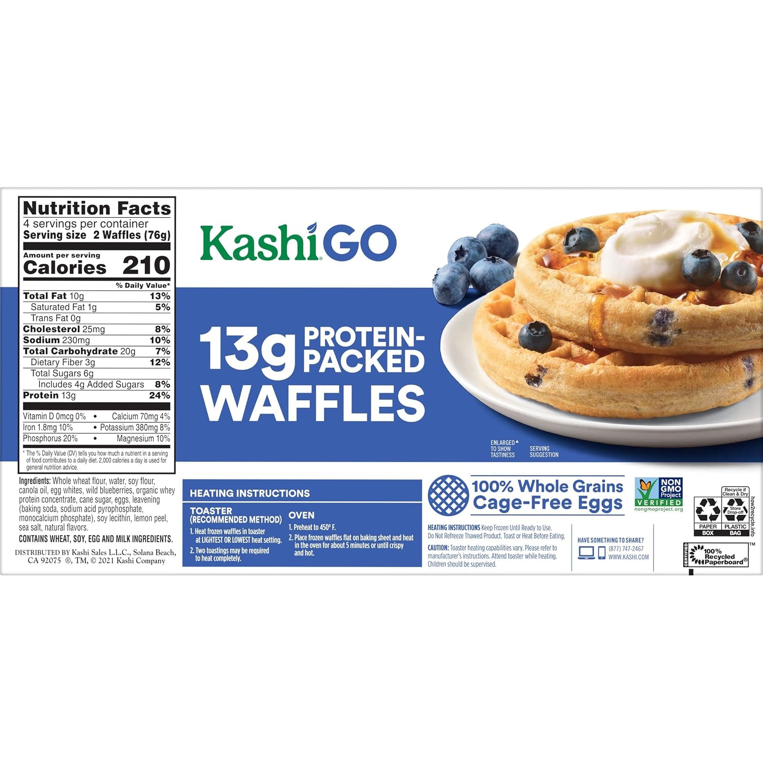 Kashi Go Protein Waffles Wild Blueberry, 8 Ct