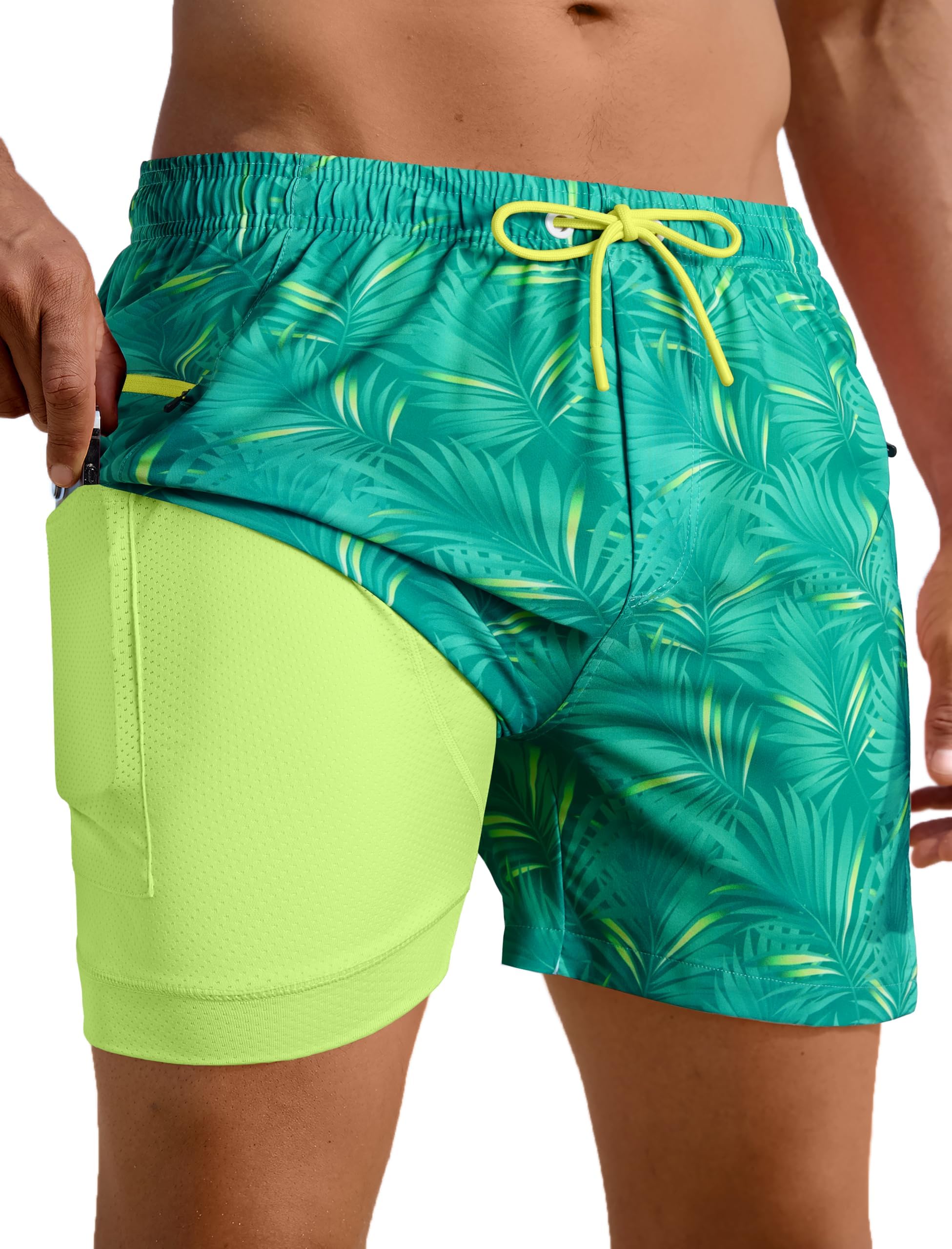 APTRO Herren Badeshorts Badehose mit Innenhose Schnelltrocknend Boardshorts mit Reißverschlusstaschen Sport Shorts