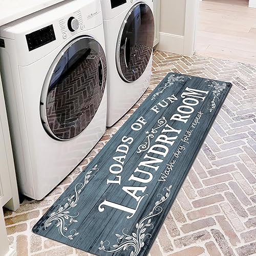 Miniatura 3 de Lansny Alfombra de lavandería de 20 x 60 pulgadas, antideslizante, impermeable, para decoración de lavandería, alfombra lavable para lavandería,