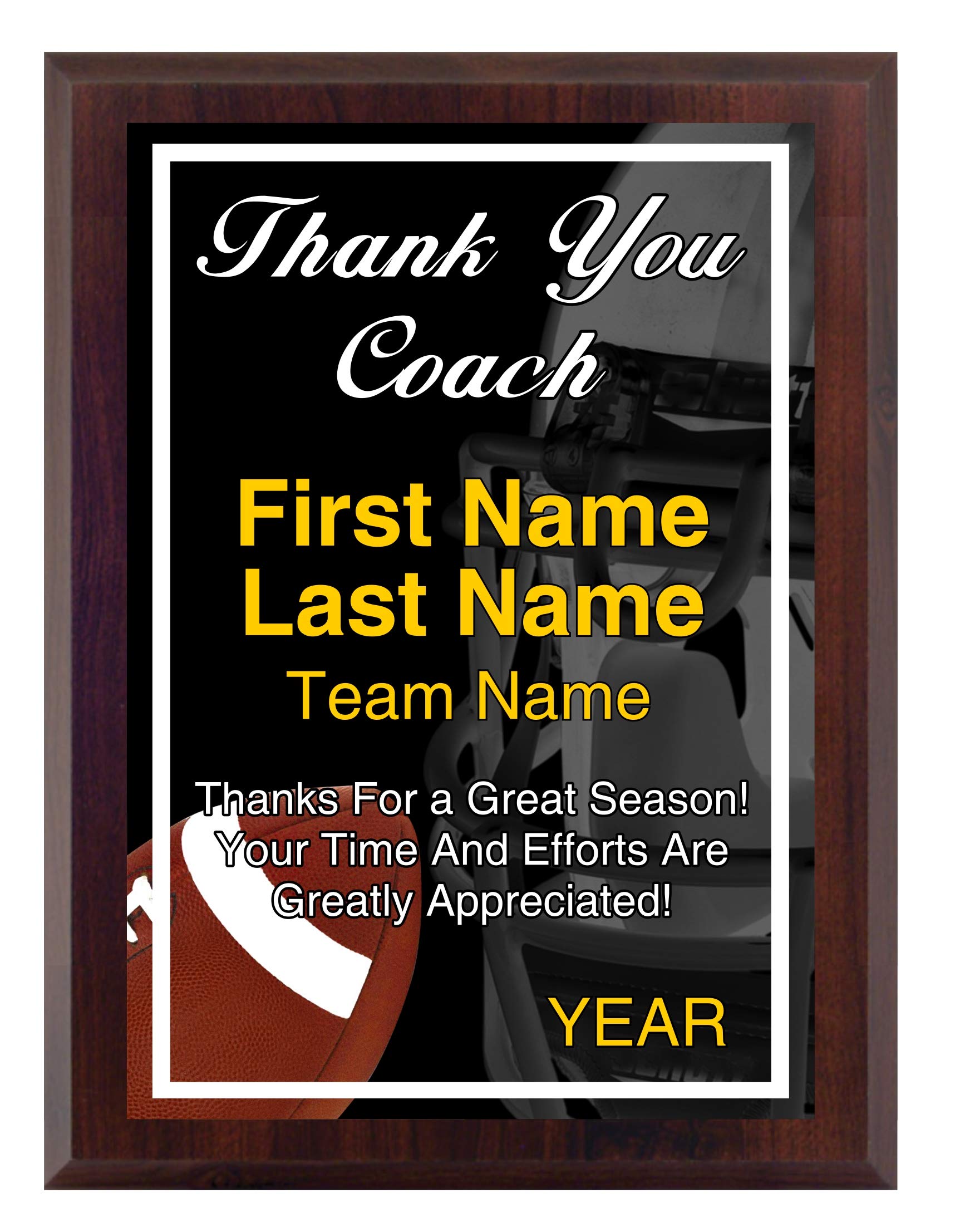 Personalized Coach Trophy, Gift Plaque 6x8 Award - Choose From Multiple Sports Available. Football, Baseball, Basketball, Soccer, Volleyball, Hockey, Cheer, Tennis