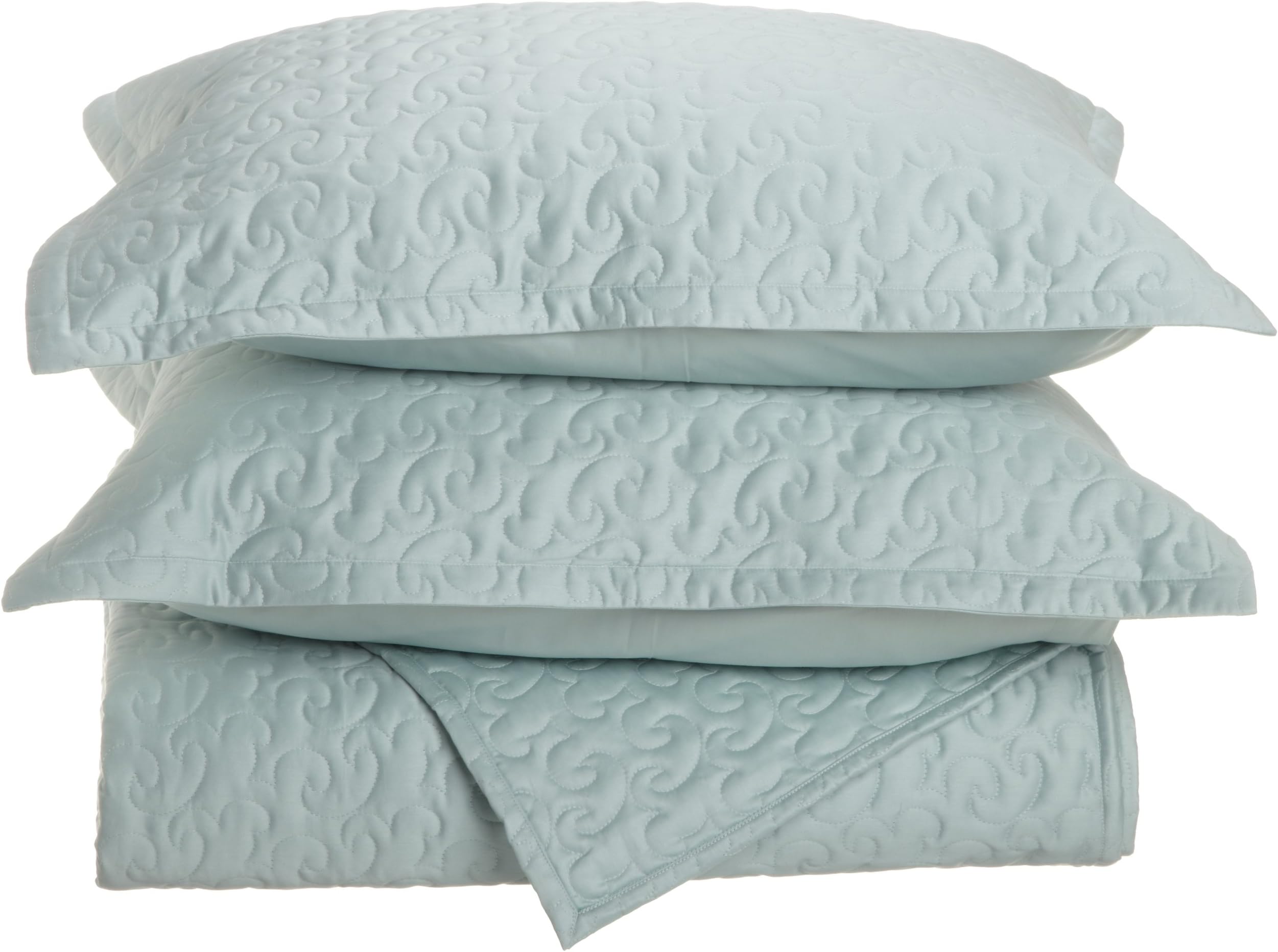 Tuscany Fine Italian Linens Egyptian Cotton Quilted Coverlet Set, Queen, Aqua