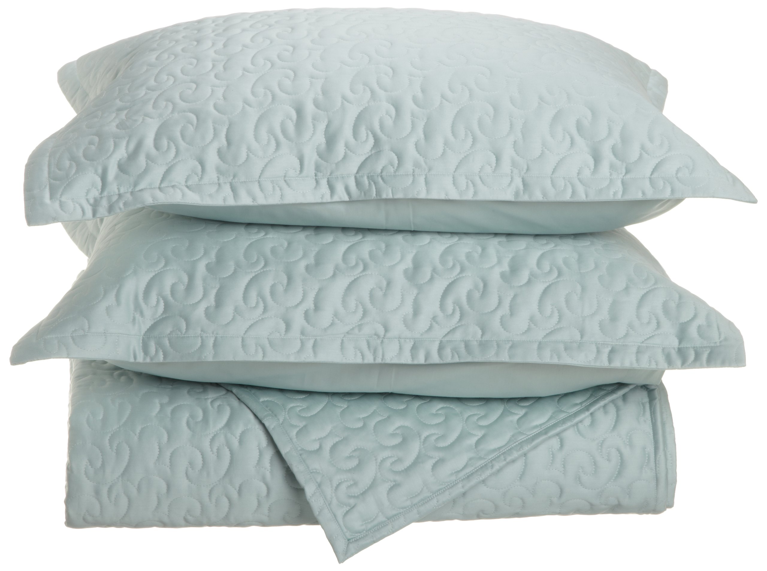 Tuscany Fine Italian Linens Egyptian Cotton Quilted Coverlet Set, Queen, Aqua