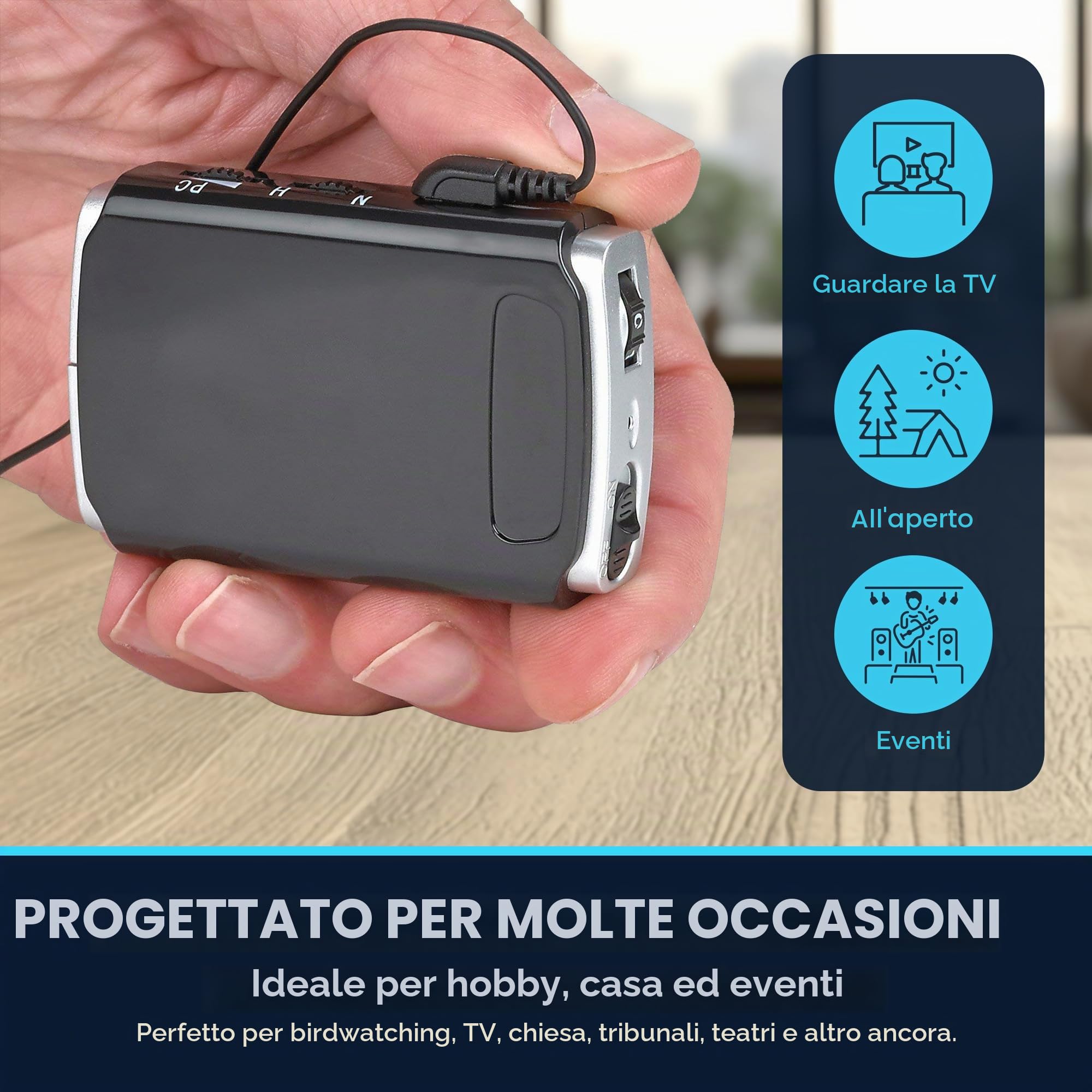 Dispositivo audio - Dispositivo Pocket Sound Voice Enhancer con Duo Mic/Ear Plus Set di cuffie e microfono extra, dispositivo personale di MEDca