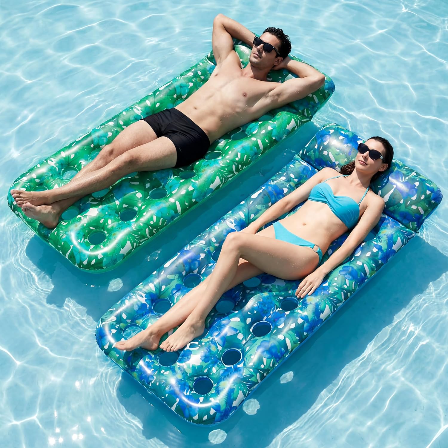 FindUWill 2-Pack Inflatable Pool Floats-XL Pool Floats Adult Heavy Duty, Pool Lounger Float with Headrest for Adults, Swimming Pool Party Summer Beach Lake