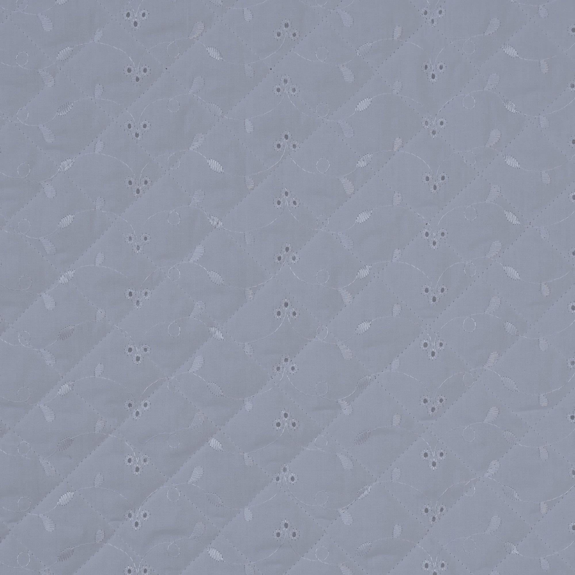 Quilted Wadding 3 Hole Broderie Anglaise Polycotton Embroidery Fabric | 45" - 112 cm Wide (Per Half Metre, White)