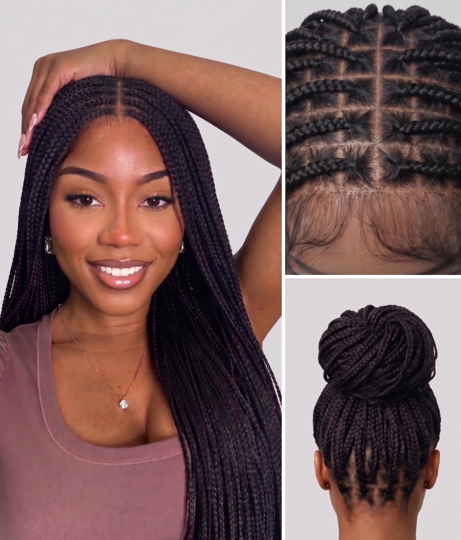 JALIZA 36" Pre Bleached HD Lace Knotless Box Braided Wigs for Black Women Black - 1 36 Inch - 200 Strands