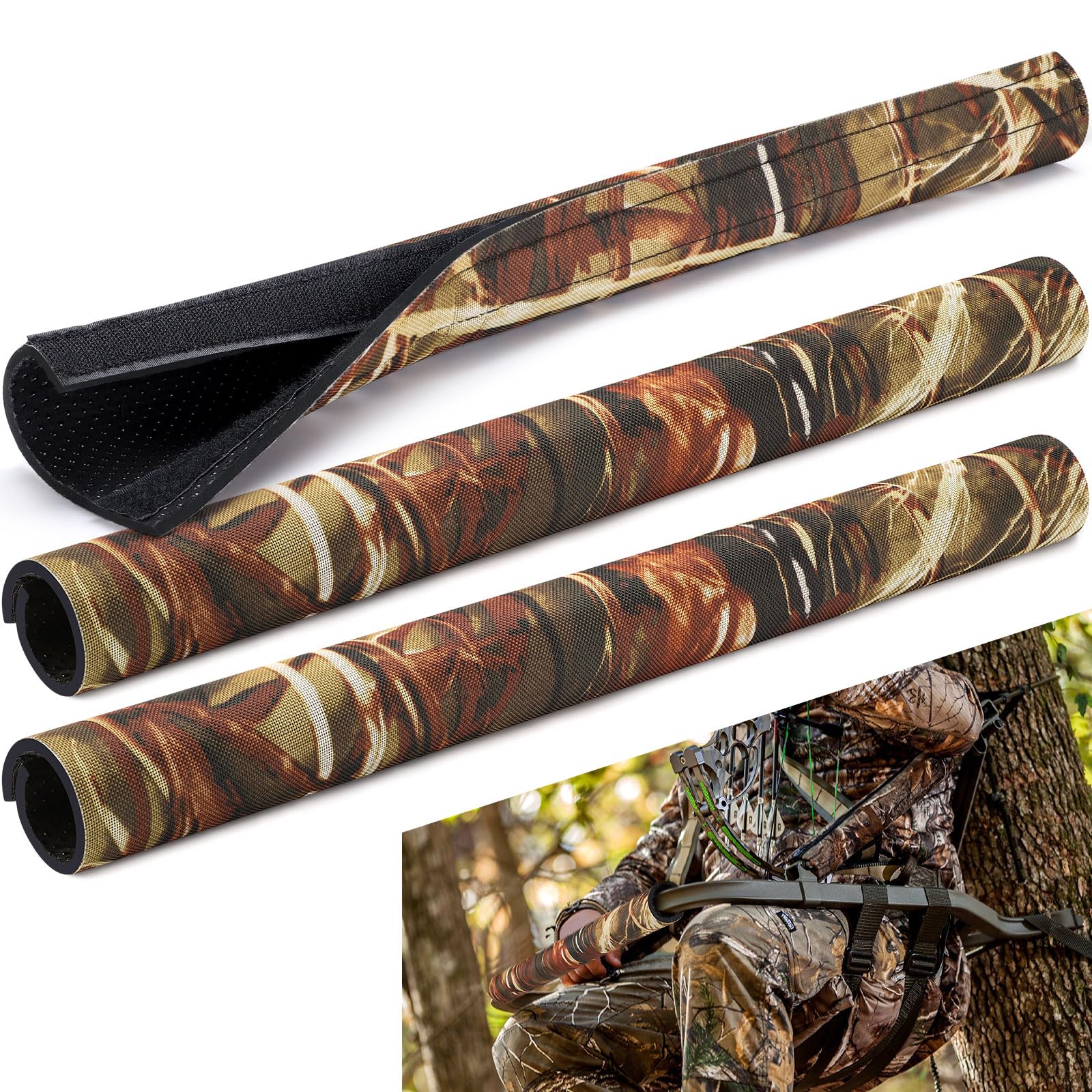 3PCS Non-Slip Camo Tree Stand Rail Pads, Treestand Shooting Rail Padding Easy to Disguise, Wood Camouflage Replacement Shooting Rail Pad, Tree Stand Accessories for Hunting Climbing Tripod Ladders-image-7