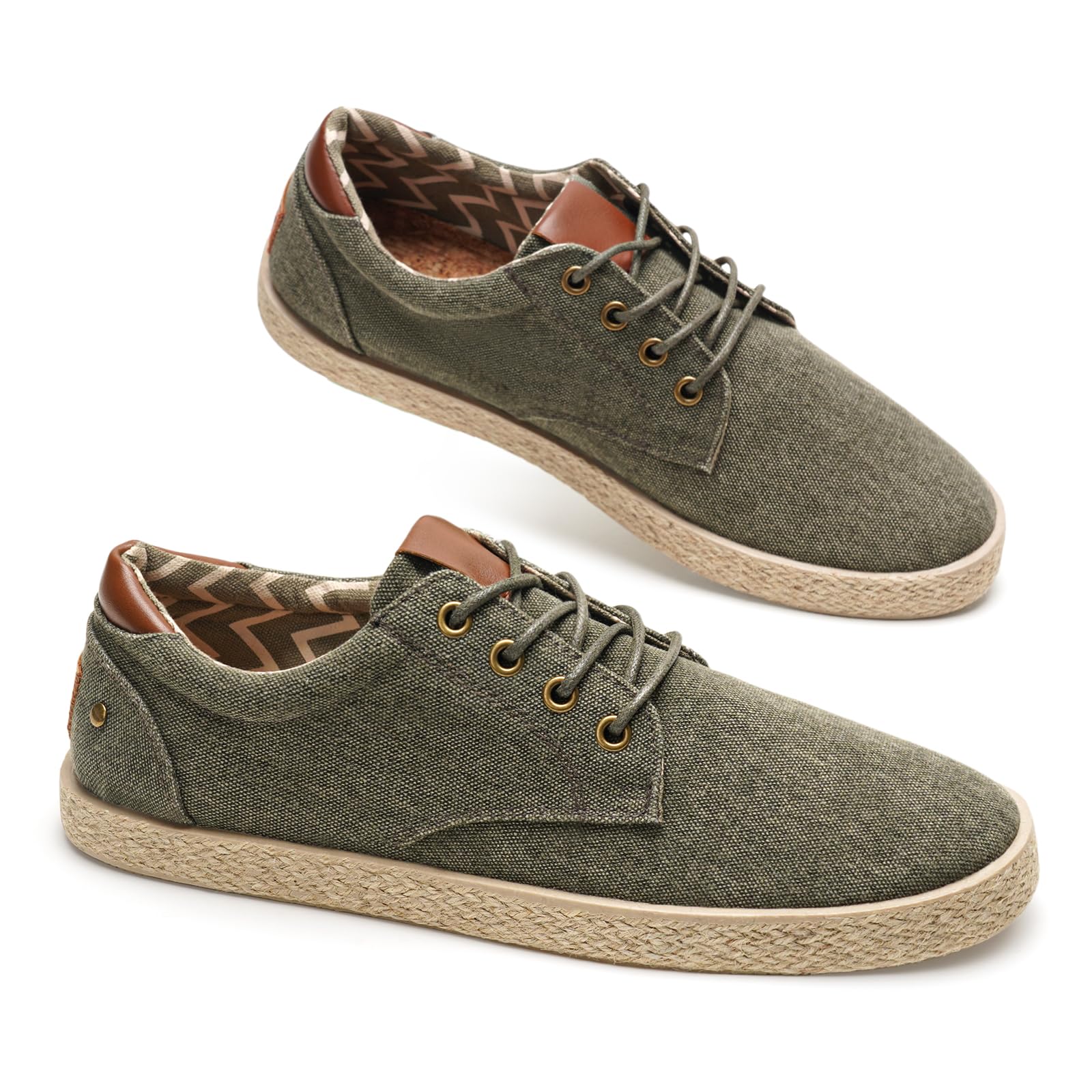 GLAMORA Espadrilles - Scarpe da uomo con lacci, effetto lino, vintage, effetto vintage, in tela, leggere, traspiranti, estive, per il tempo libero, scarpe piatte, comfort, antiscivolo, suola