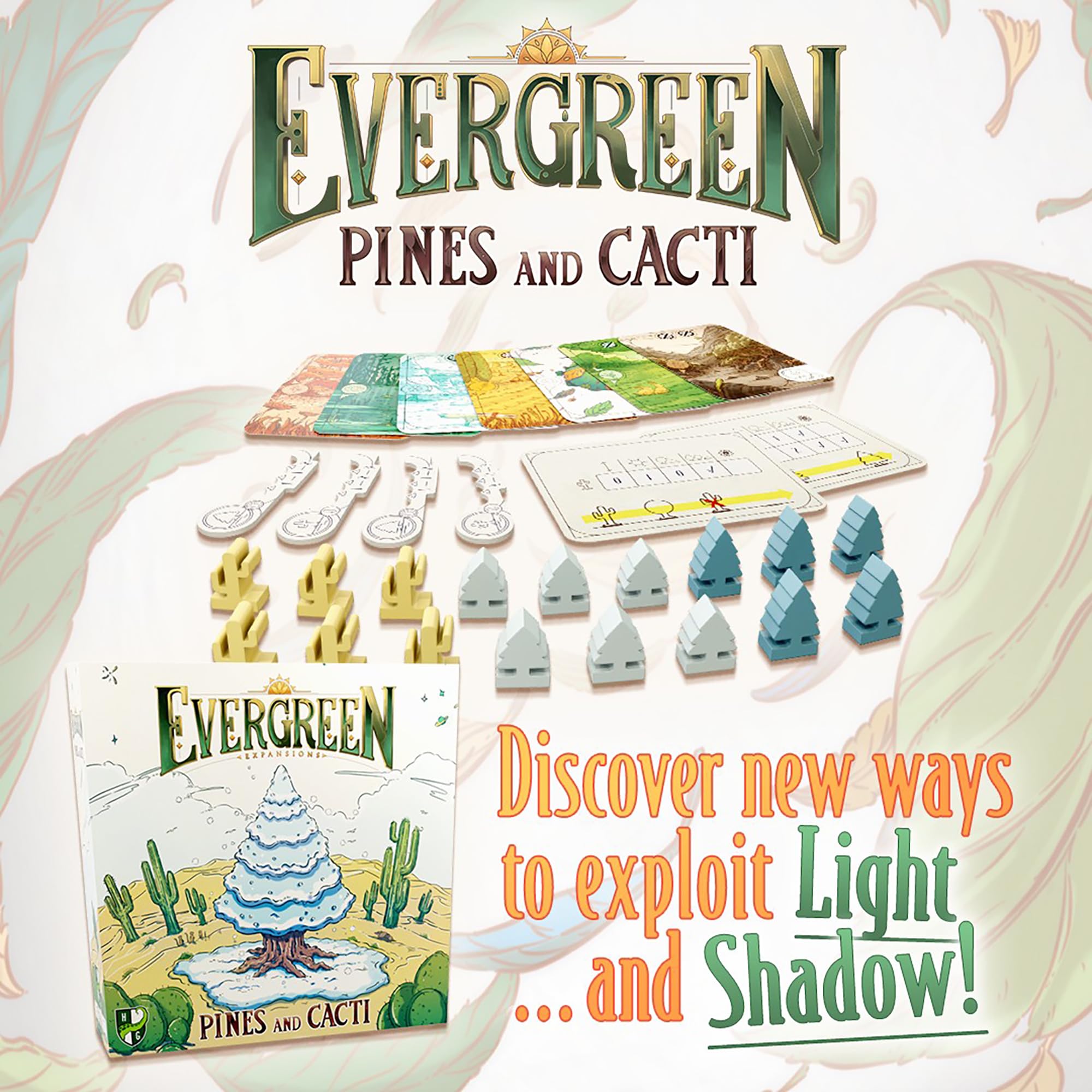 Evergreen: Pines and Cactus Expansion - Juego de 2 expansiones modulares, juego de mesa de estrategia abstracta de crecimiento de árboles, a partir de 8 años, jugadores 3