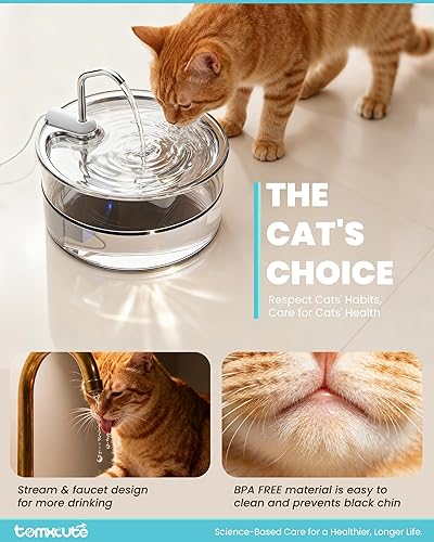 Miniatura 3 de Tomxcute Fuente de agua de cristal para gatos, fuente ultrasilenciosa para gatos de 108 oz3.2 L para beber, elegante fuente de agua de vidrio fácil